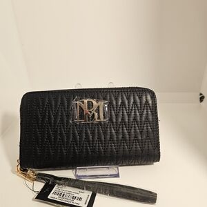 Badgley Mischka Black Quilted Wallet With Gold Hardware NWT
